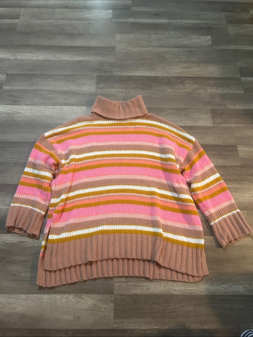 aerie Striped Pink, Tan & White Turtleneck Sweater Oversized  Size Large